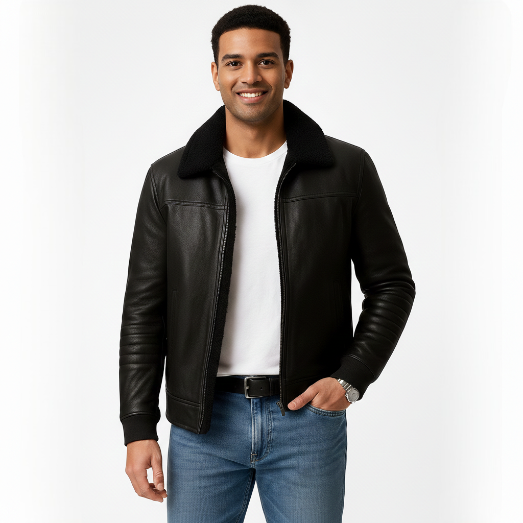 Michael Men's Fur Collar Jacket – Zip-Up Slim Fit Elegant Everyday Coat