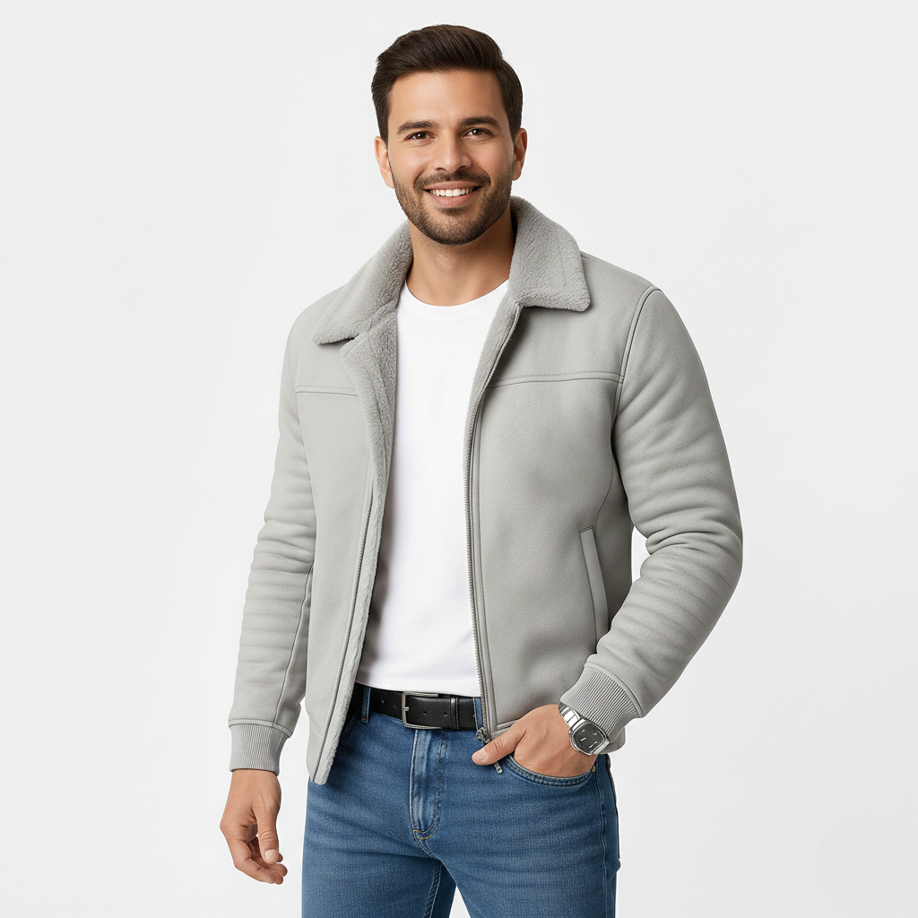 Michael Men's Fur Collar Jacket – Zip-Up Slim Fit Elegant Everyday Coat