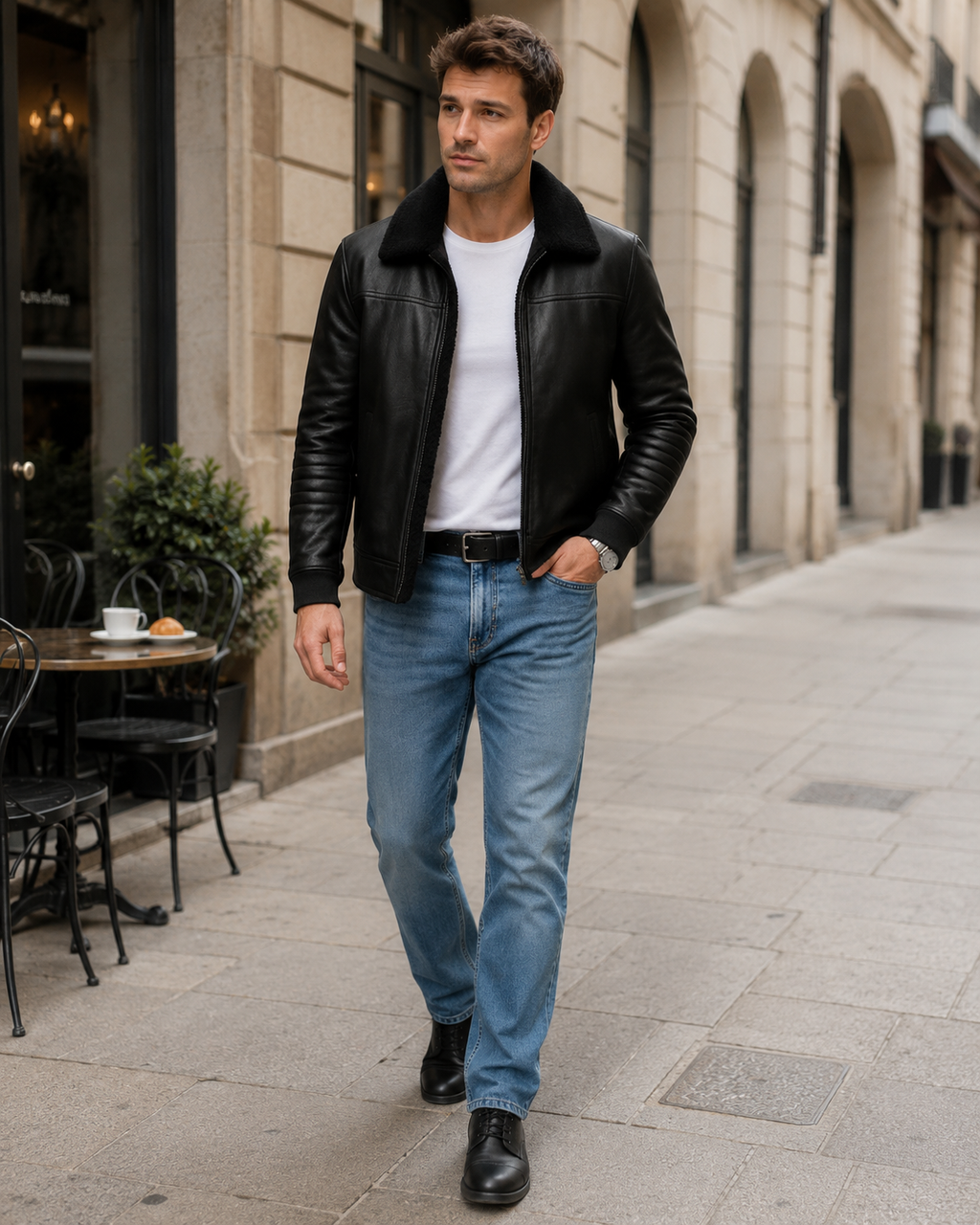 Michael Men's Fur Collar Jacket – Zip-Up Slim Fit Elegant Everyday Coat