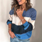 Amelia Women's Striped Sweater – Soft Warm Knit Pullover for Casual Chic Wear