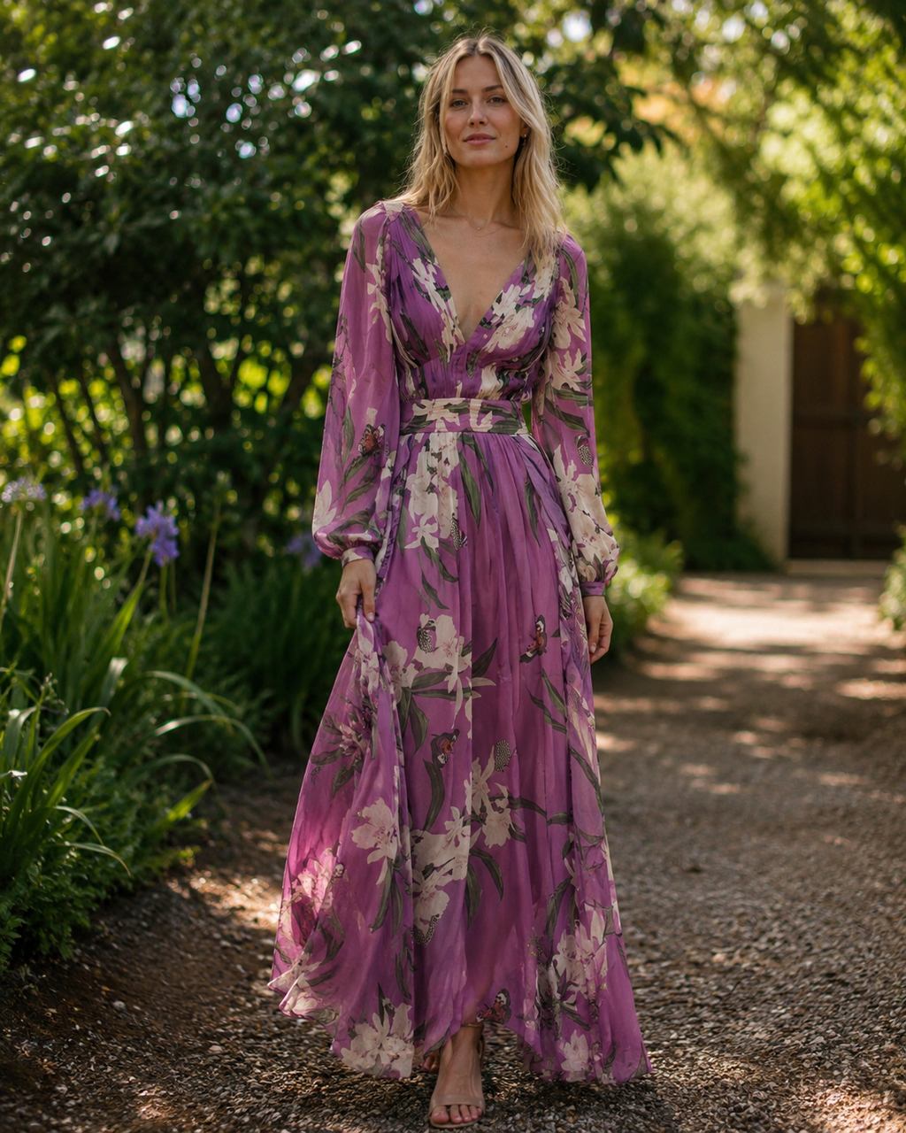 Natalia Women's Purple Maxi Dress – Lightweight Printed Summer Dress
