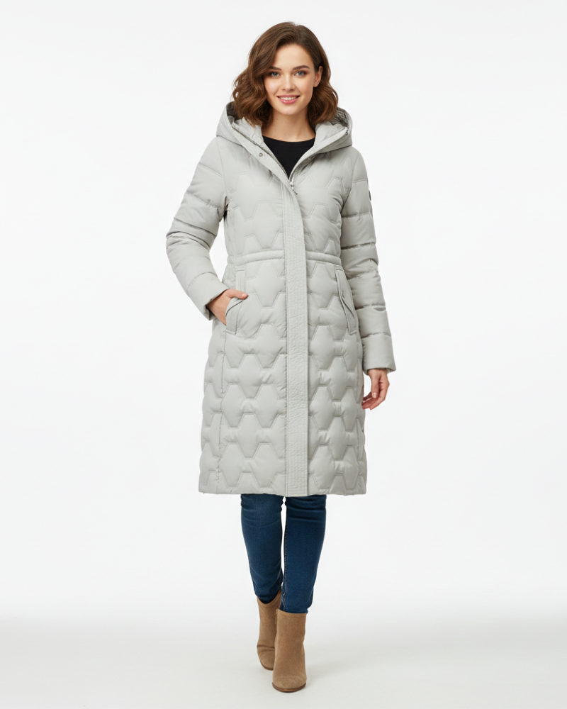 Nicole Women's Long Quilted Coat – Hooded Insulated Winter Jacket