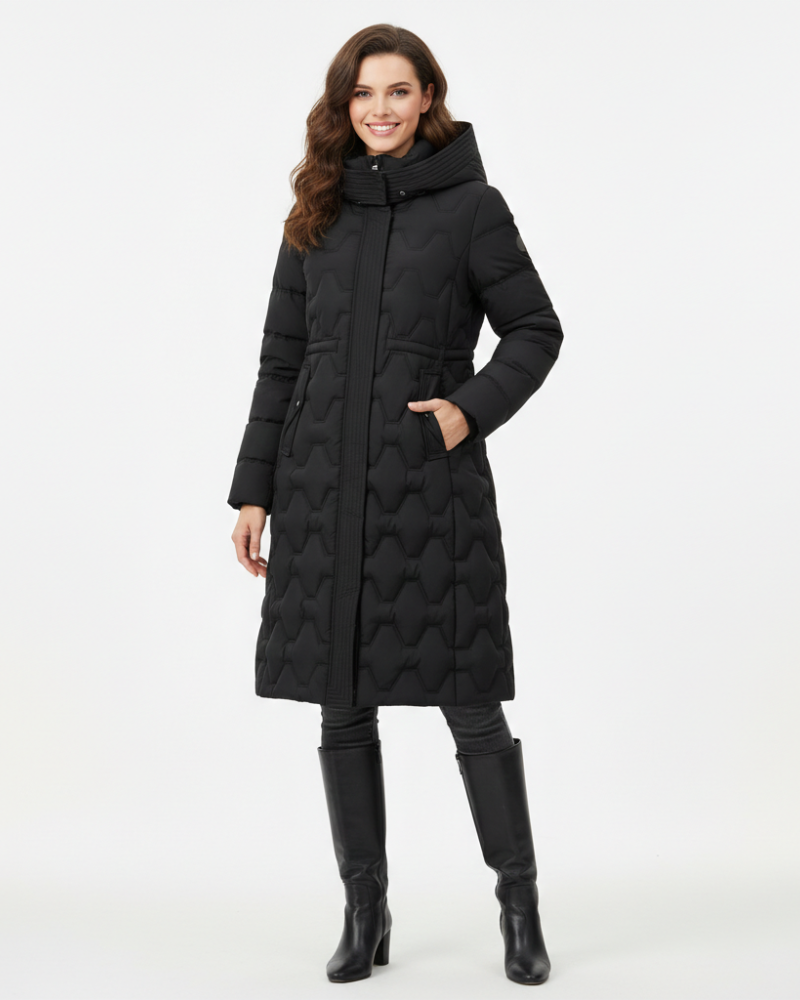 Nicole Women's Long Quilted Coat – Hooded Insulated Winter Jacket