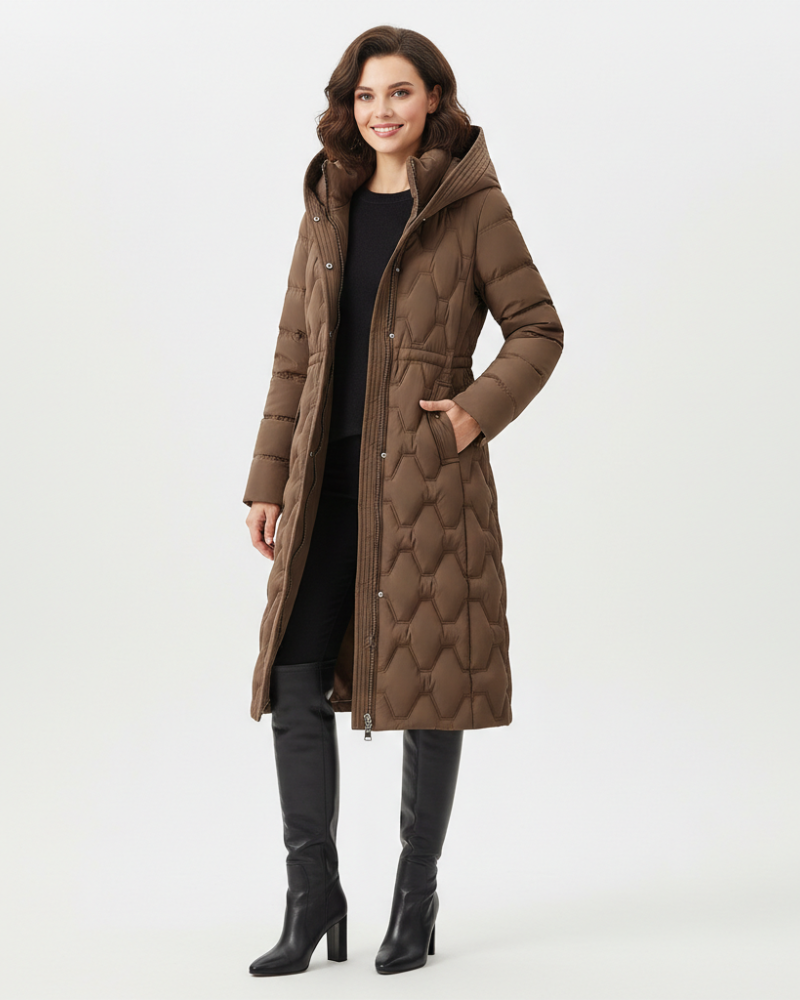 Nicole Women's Long Quilted Coat – Hooded Insulated Winter Jacket