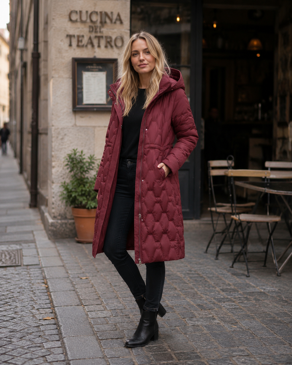 Nicole Women's Long Quilted Coat – Hooded Insulated Winter Jacket