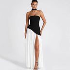 Victoria Women’s Evening Dress – Strapless Maxi Gown with High Slit & Two-Tone Design