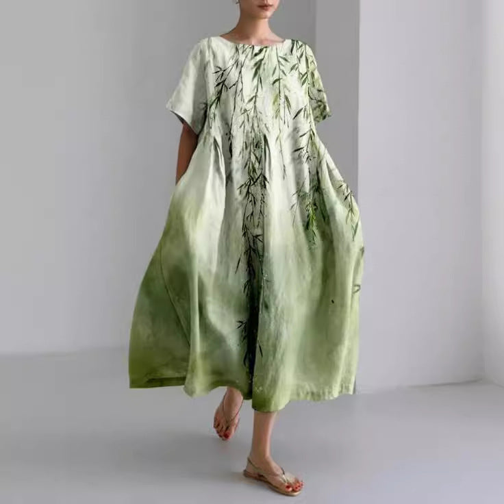 Sareno Women's Floral Midi Dress – Lightweight Round Neck Summer Day Dress
