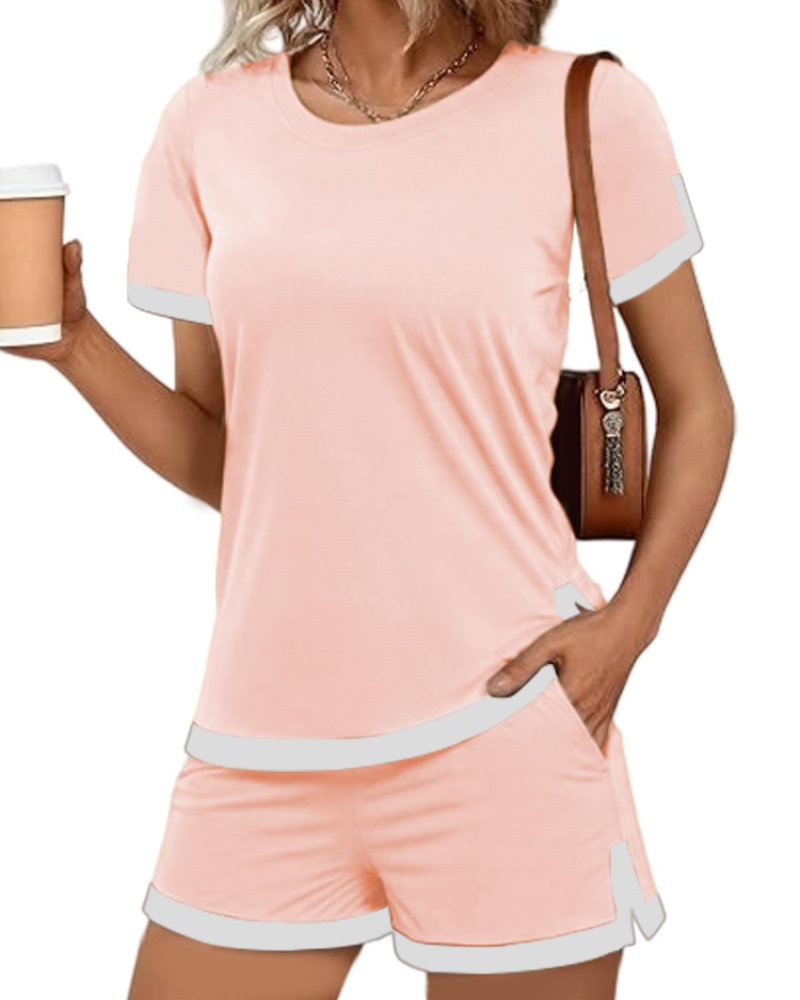 Lena Women’s Pajama Set – Short Sleeve Tee & High Waist Shorts Soft Lounge Sleepwear