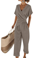 Natalie Women’s Elegant Set – V-Neck Top & Flowing Pants Co-Ord Outfit