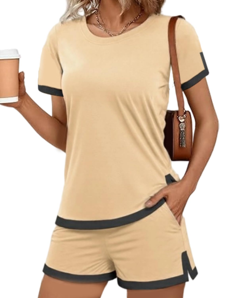 Lena Women’s Pajama Set – Short Sleeve Tee & High Waist Shorts Soft Lounge Sleepwear