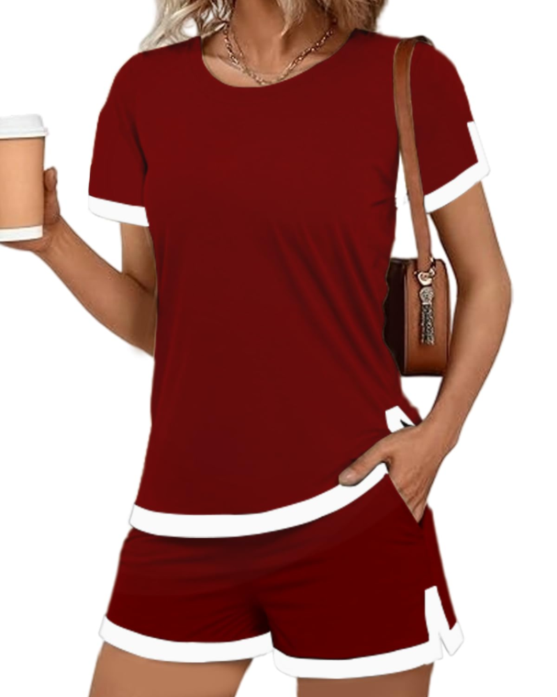 Lena Women’s Pajama Set – Short Sleeve Tee & High Waist Shorts Soft Lounge Sleepwear