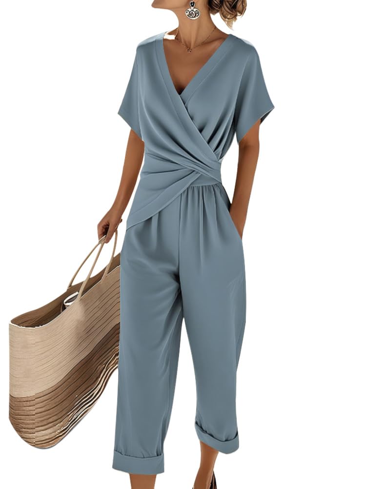 Natalie Women’s Elegant Set – V-Neck Top & Flowing Pants Co-Ord Outfit