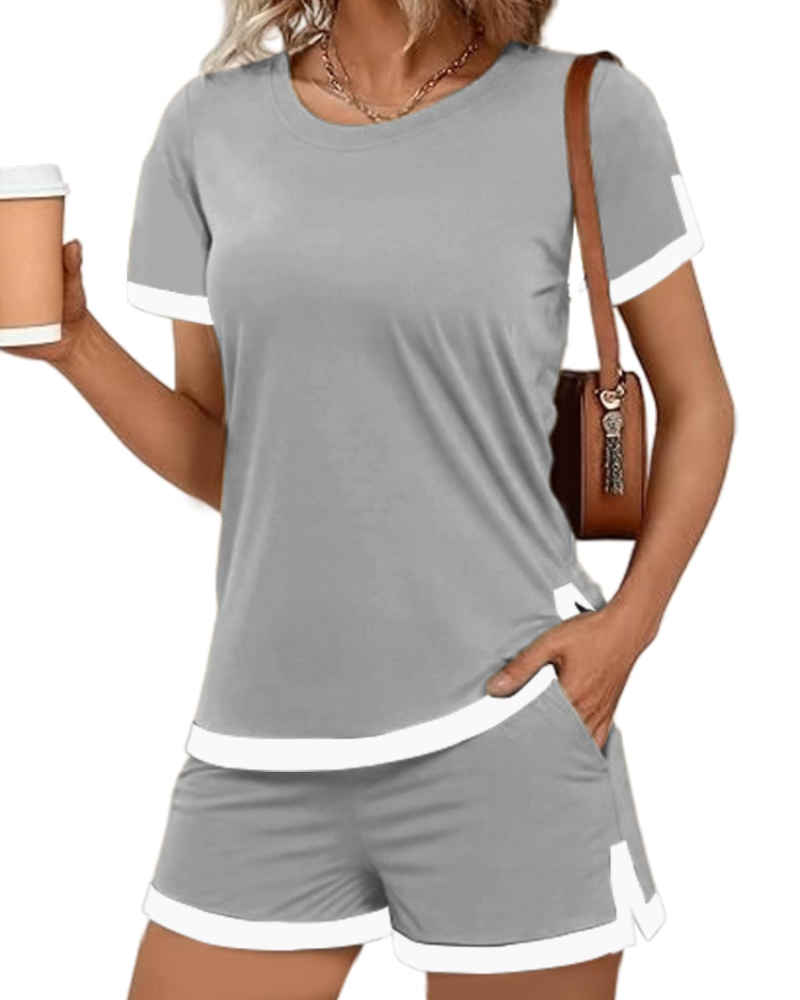 Lena Women’s Pajama Set – Short Sleeve Tee & High Waist Shorts Soft Lounge Sleepwear