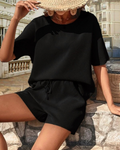 Sienna Women’s Waffle Lounge Set – Short Sleeve Top & Shorts Casual Two-Piece Outfit