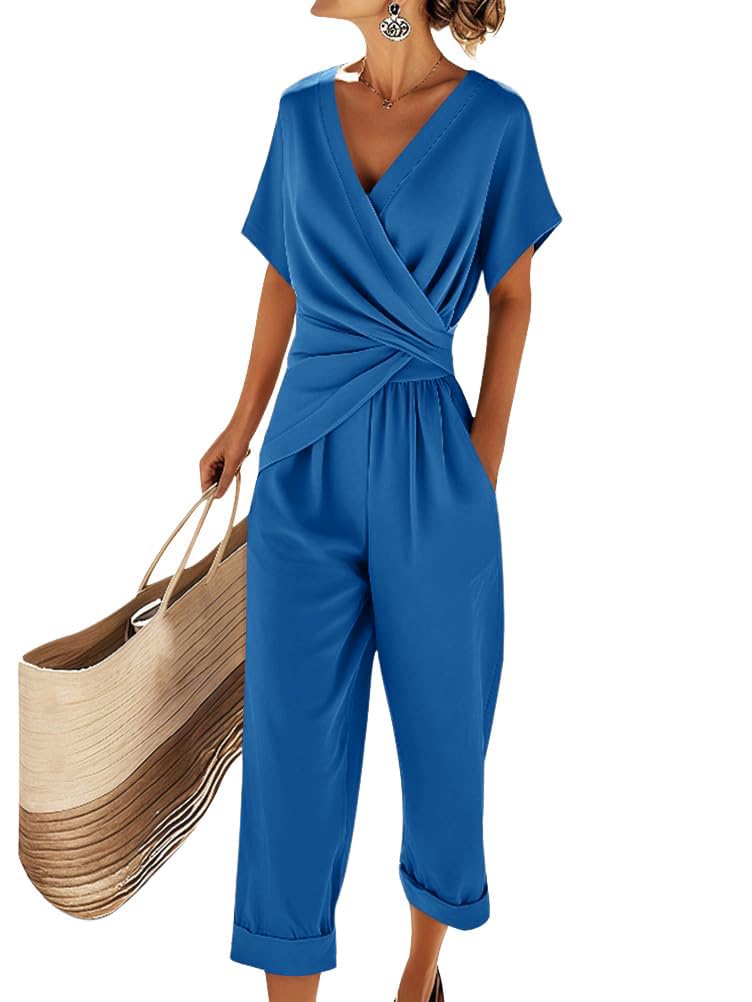 Natalie Women’s Elegant Set – V-Neck Top & Flowing Pants Co-Ord Outfit