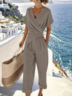 Natalie Women’s Elegant Set – V-Neck Top & Flowing Pants Co-Ord Outfit