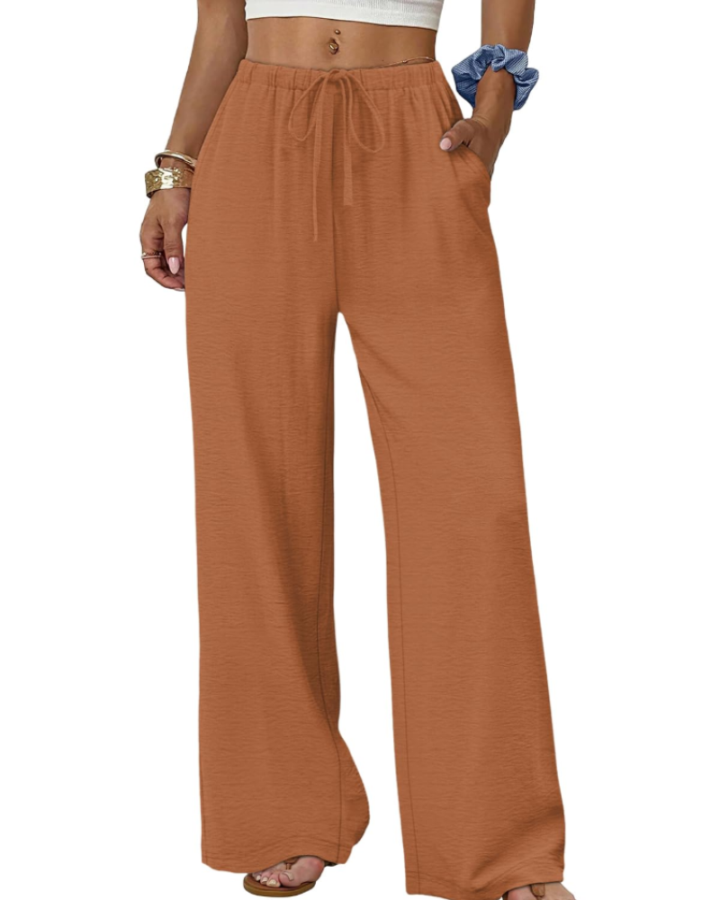 Claire Women’s Wide Leg Pants – Lightweight Drawstring Palazzo Trousers