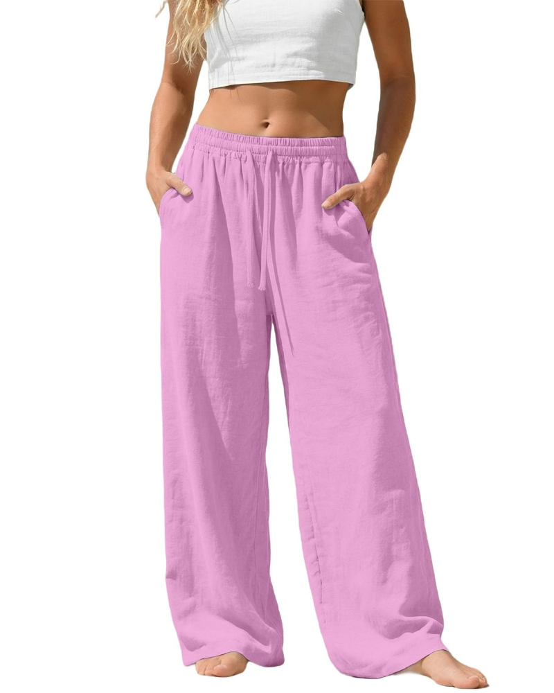 Bella Women’s Linen Palazzo Pants – Wide Leg Drawstring Trousers with Pockets