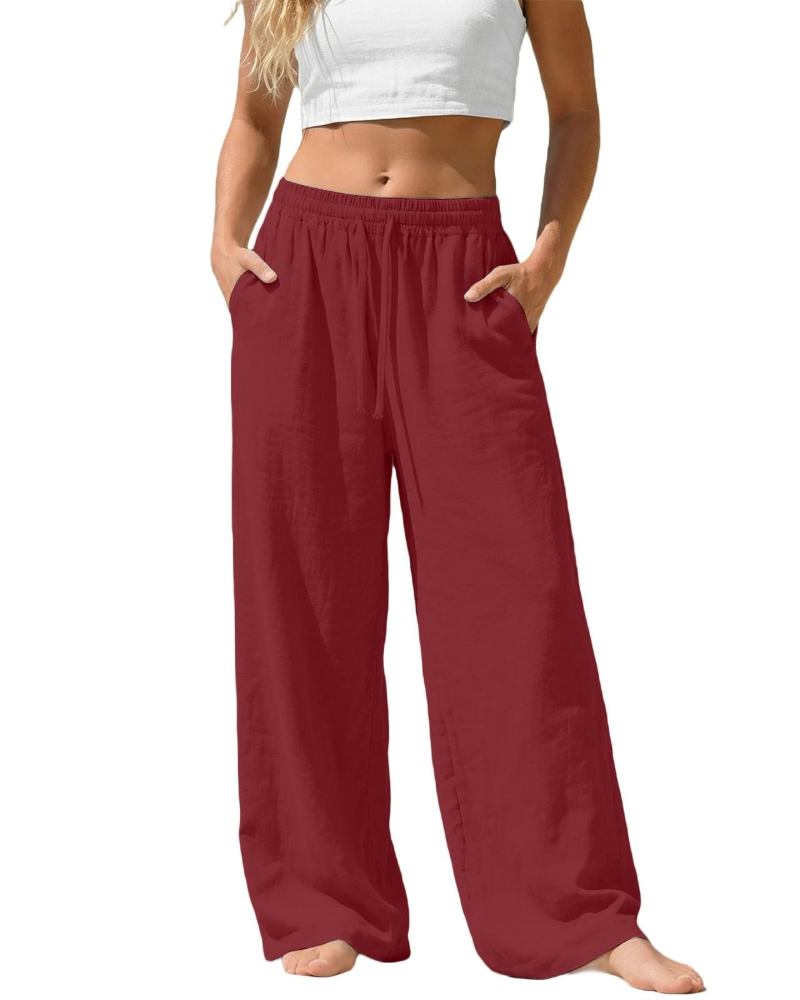 Bella Women’s Linen Palazzo Pants – Wide Leg Drawstring Trousers with Pockets