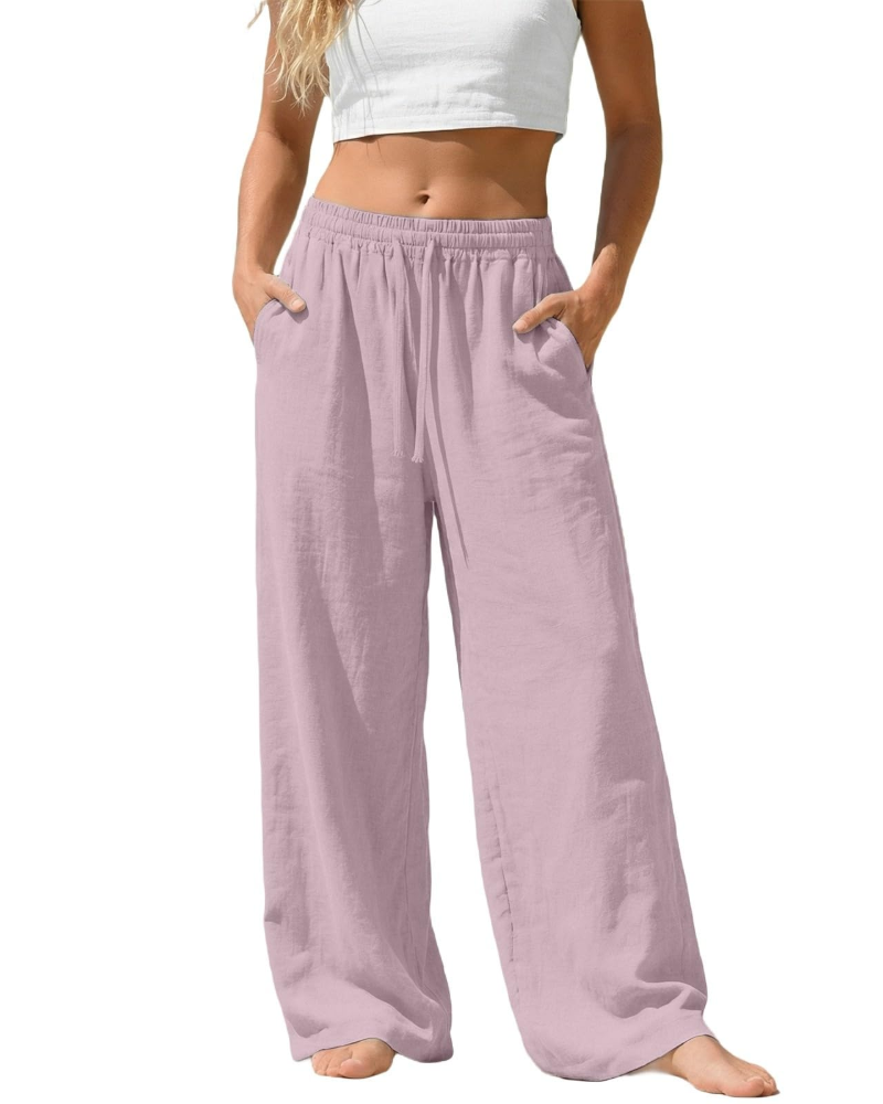 Bella Women’s Linen Palazzo Pants – Wide Leg Drawstring Trousers with Pockets
