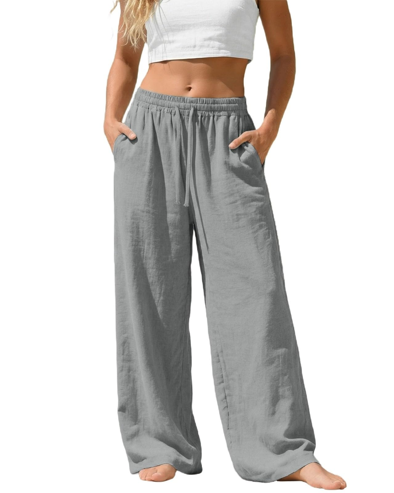 Bella Women’s Linen Palazzo Pants – Wide Leg Drawstring Trousers with Pockets
