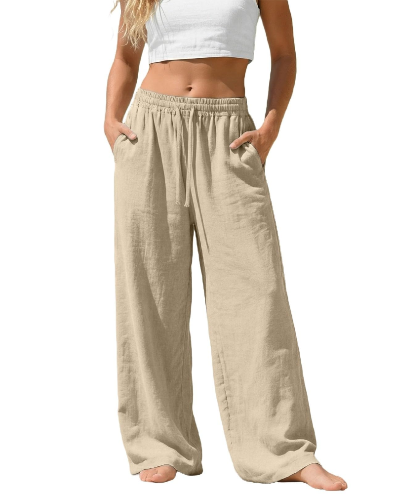 Bella Women’s Linen Palazzo Pants – Wide Leg Drawstring Trousers with Pockets