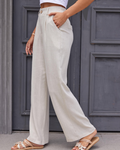Victoria Women’s Linen Trousers – High Waist Pleated Pants with Side Pockets