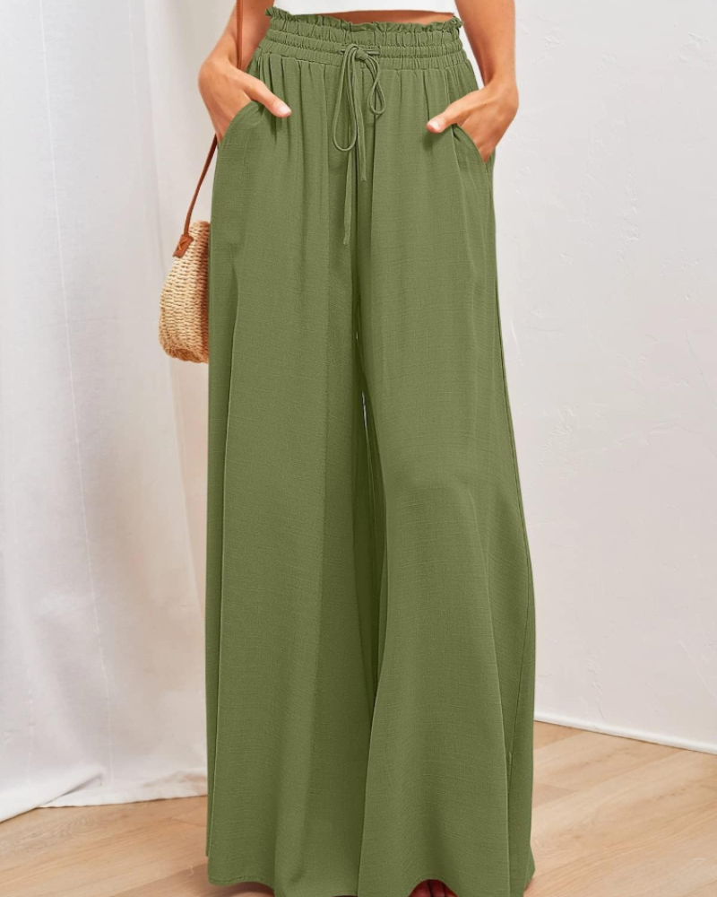 Amelia Women’s Palazzo Pants – Wide Leg Drawstring Summer Trousers with Pockets