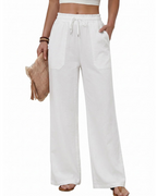 Nora Women’s Summer Trousers – Lightweight Drawstring Straight Leg Pants with Pockets