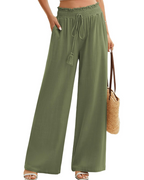 Bianca Women’s Linen Wide Leg Pants – Elastic Waist Summer Trousers with Pockets