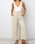 Luna Women’s Linen Pants – High Waist Wide Leg Drawstring Trousers with Pockets