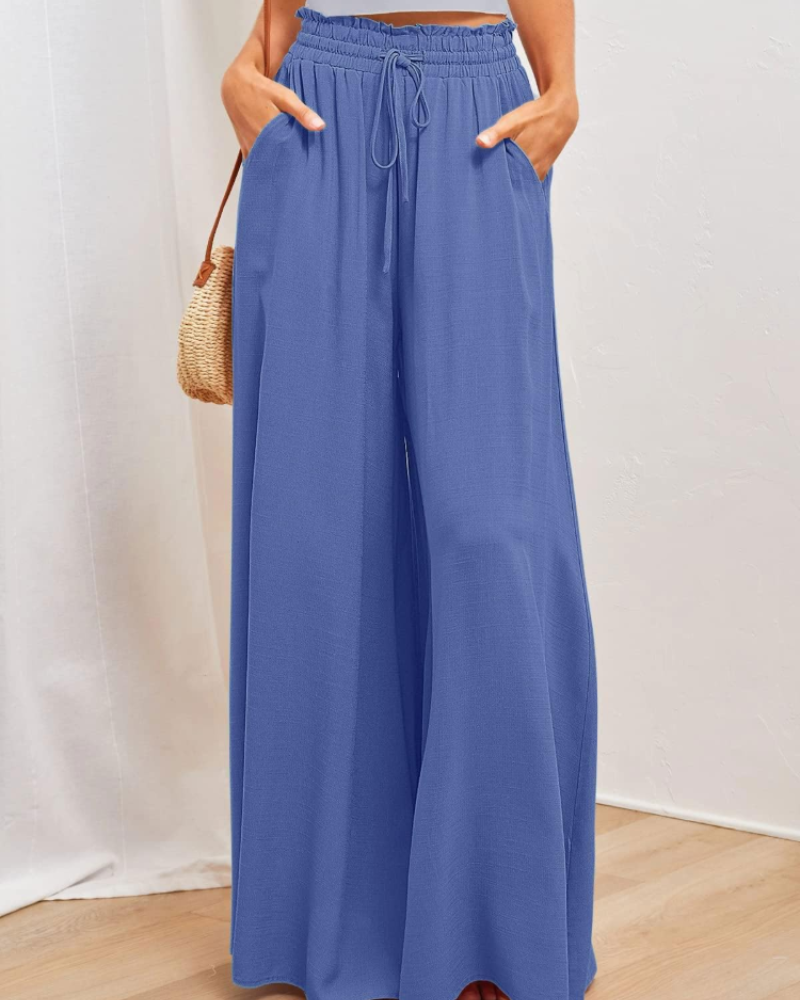 Amelia Women’s Palazzo Pants – Wide Leg Drawstring Summer Trousers with Pockets