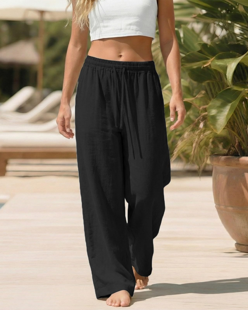 Bella Women’s Linen Palazzo Pants – Wide Leg Drawstring Trousers with Pockets