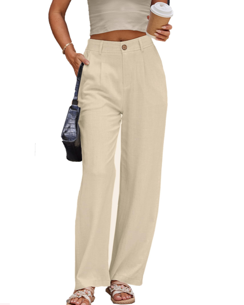 Victoria Women’s Linen Trousers – High Waist Pleated Pants with Side Pockets