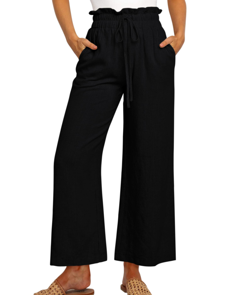 Luna Women’s Linen Pants – High Waist Wide Leg Drawstring Trousers with Pockets