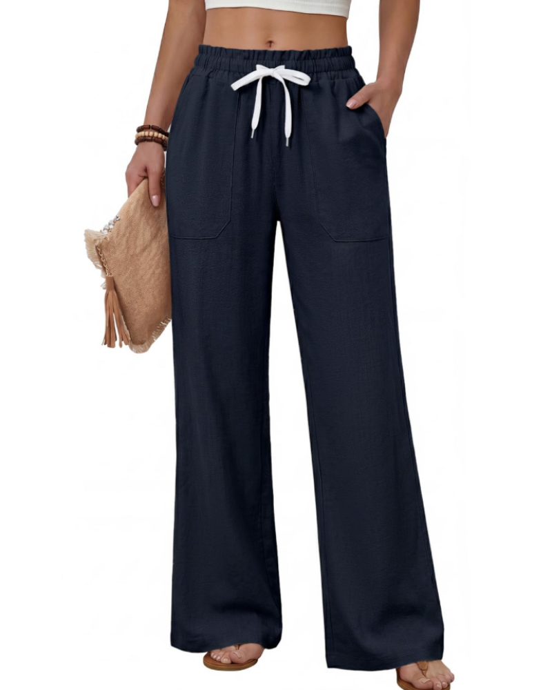 Nora Women’s Summer Trousers – Lightweight Drawstring Straight Leg Pants with Pockets