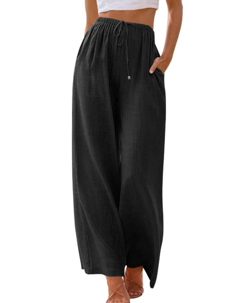 Vivienne Women’s Linen Wide Leg Pants – Drawstring Summer Trousers