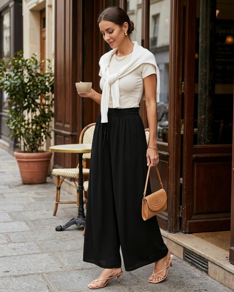 Amelia Women’s Palazzo Pants – Wide Leg Drawstring Summer Trousers with Pockets