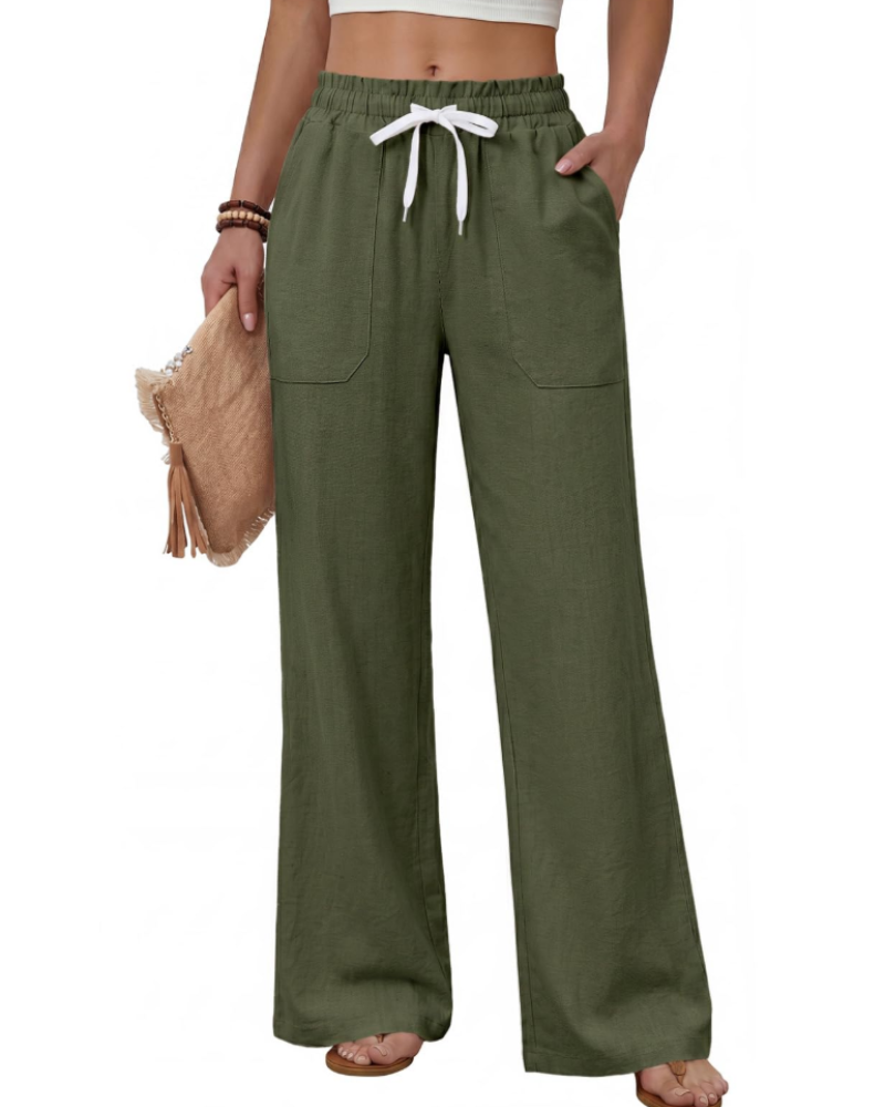 Nora Women’s Summer Trousers – Lightweight Drawstring Straight Leg Pants with Pockets