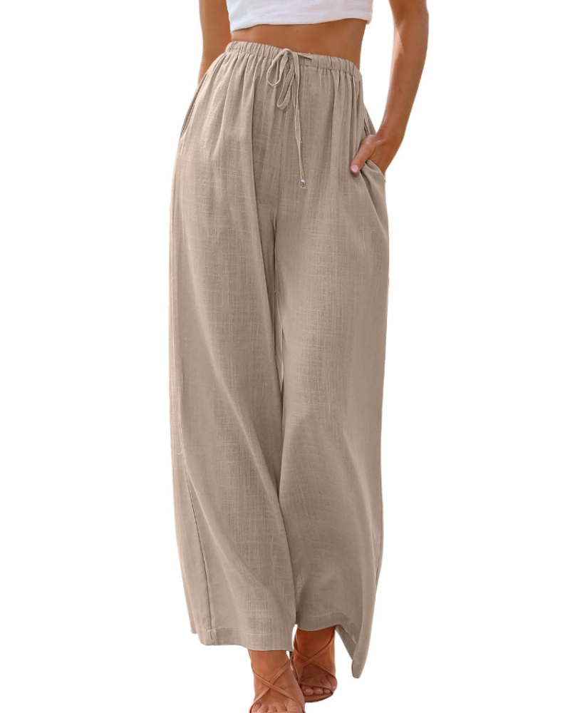 Vivienne Women’s Linen Wide Leg Pants – Drawstring Summer Trousers