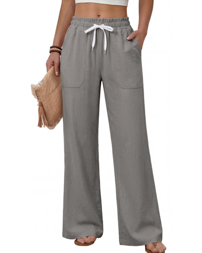 Nora Women’s Summer Trousers – Lightweight Drawstring Straight Leg Pants with Pockets
