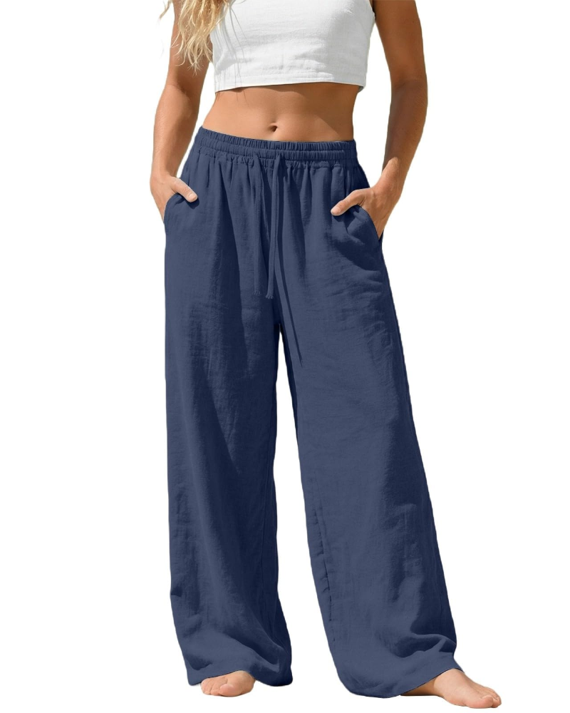 Bella Women’s Linen Palazzo Pants – Wide Leg Drawstring Trousers with Pockets