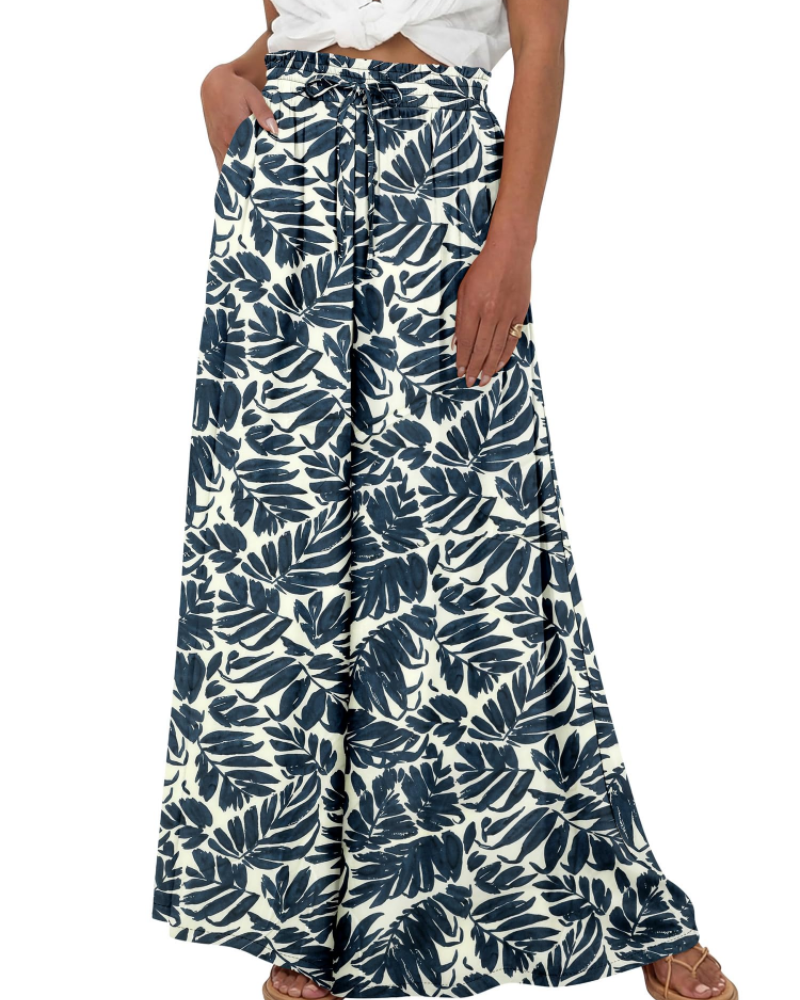 Layla Women’s Cotton Palazzo Pants – High Waist Wide Leg Drawstring Trousers