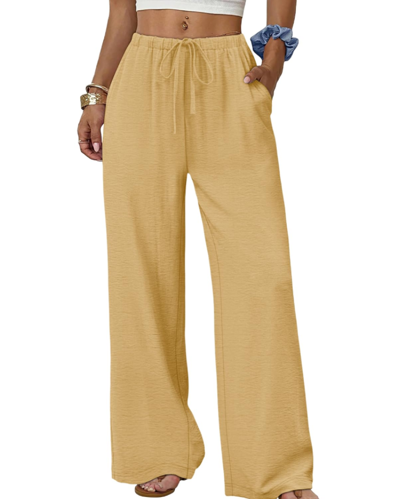 Claire Women’s Wide Leg Pants – Lightweight Drawstring Palazzo Trousers