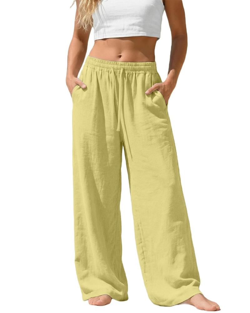 Bella Women’s Linen Palazzo Pants – Wide Leg Drawstring Trousers with Pockets