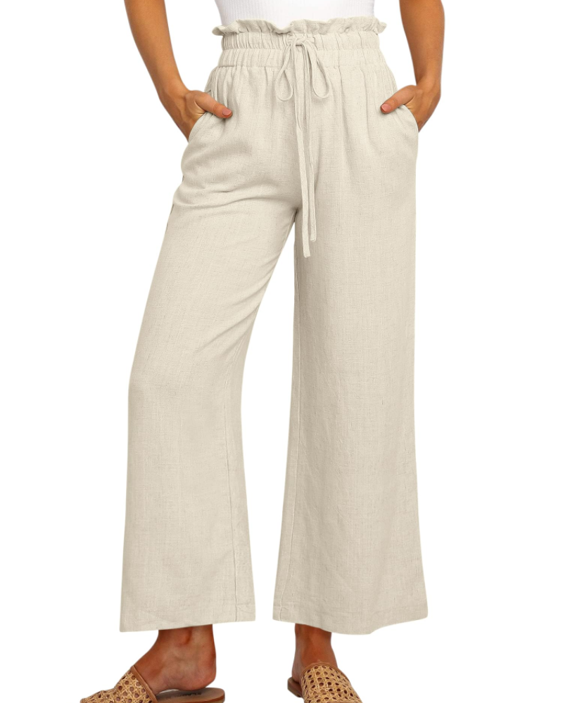 Luna Women’s Linen Pants – High Waist Wide Leg Drawstring Trousers with Pockets