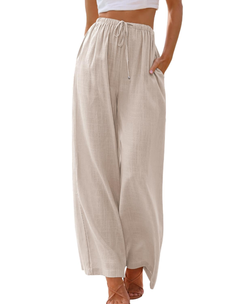Vivienne Women’s Linen Wide Leg Pants – Drawstring Summer Trousers