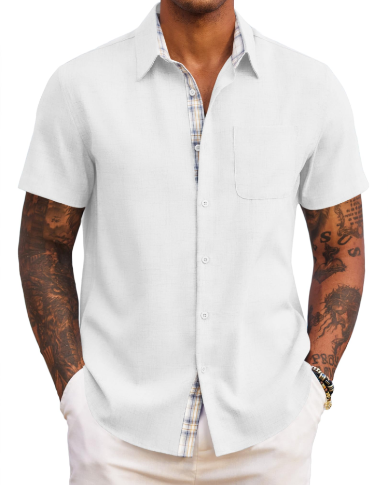 Ethan Men’s Short Sleeve Shirt – Lightweight Casual Summer Beach Shirt with Pocket