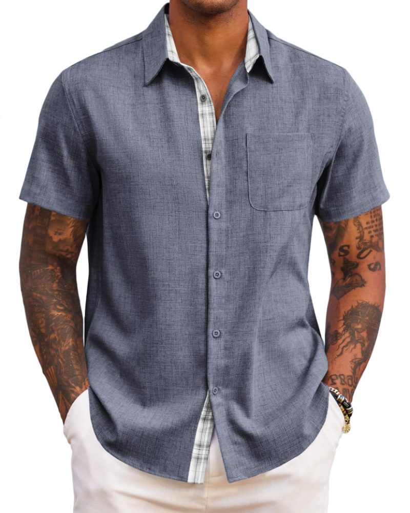 Ethan Men’s Short Sleeve Shirt – Lightweight Casual Summer Beach Shirt with Pocket