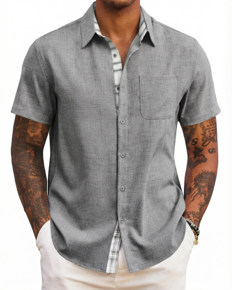 Ethan Men’s Short Sleeve Shirt – Lightweight Casual Summer Beach Shirt with Pocket